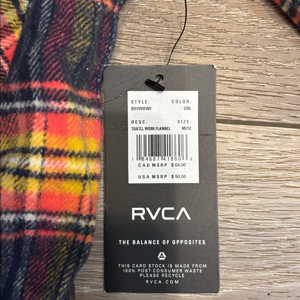 New! RVCA Boys Fit Multicolor Plaid Shirt